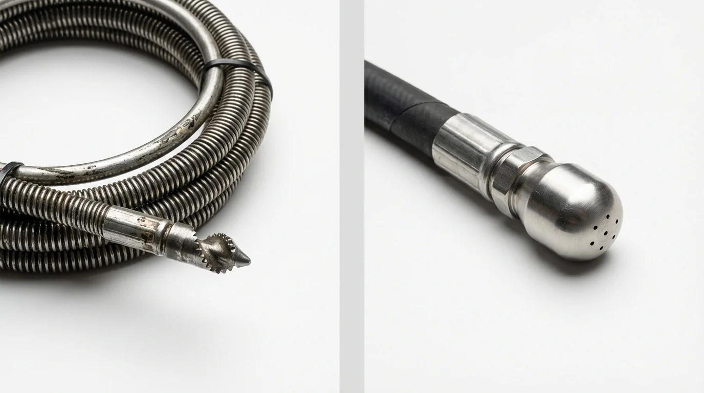 Drain snake cable and hydro jetting nozzle used for drain cleaning in Fort Dodge, IA