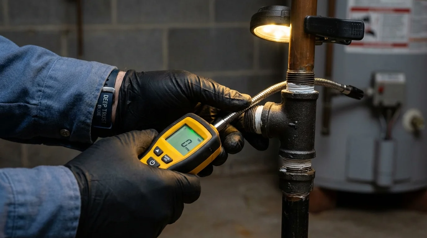 Gas leak detection with electronic sniffer by Johns Plumbing LLC in Fort Dodge