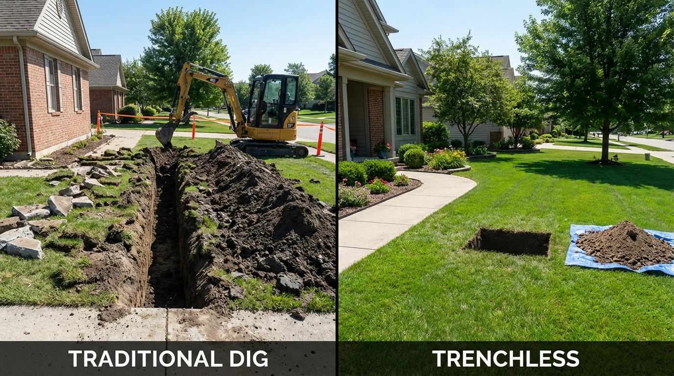 Trenchless sewer repair with minimal yard damage versus traditional excavation in Fort Dodge, IA